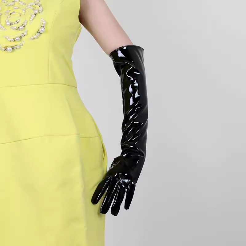 Formal Glove Leather - Women's Fashion Patent Black PU Leather