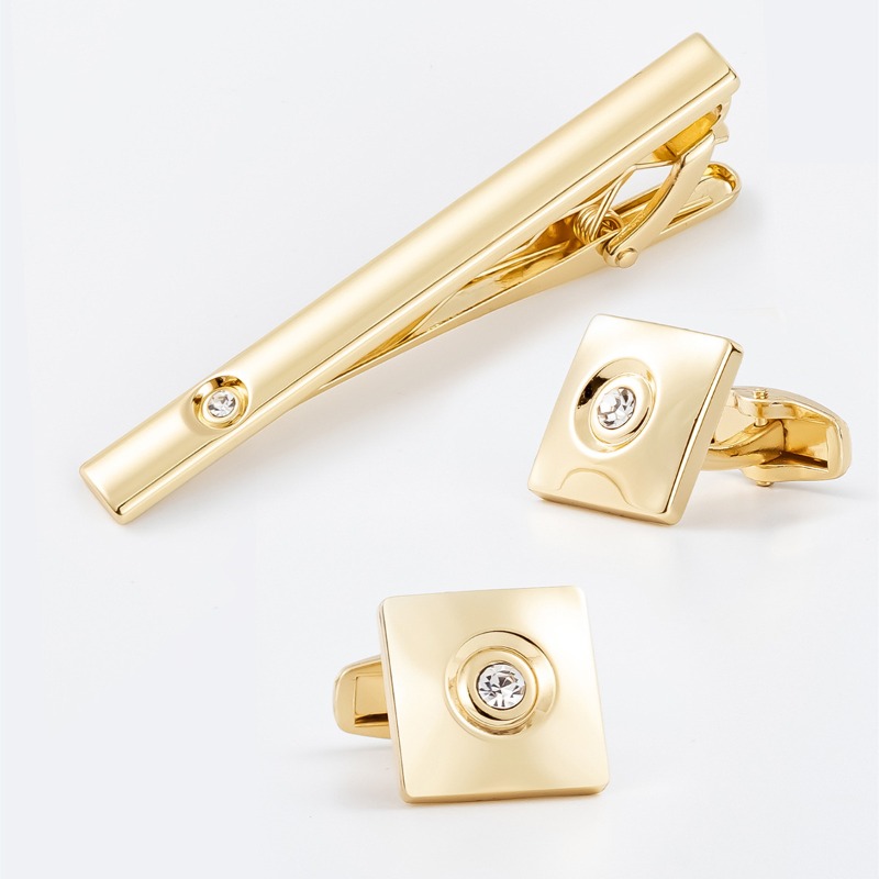 Cufflinks Silver Set - Light Luxury Gold Silver Square Zircon