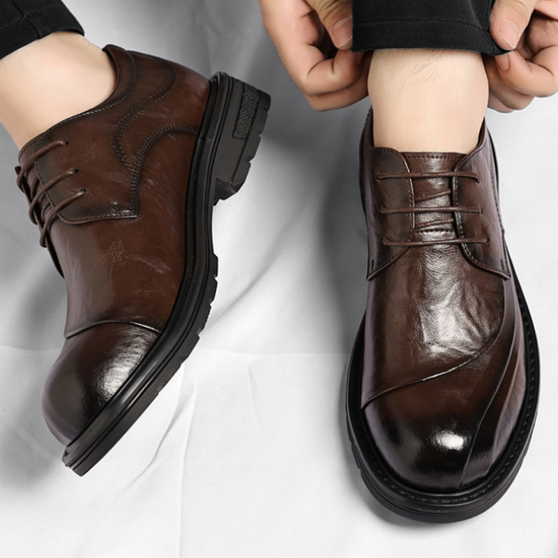 Men'S Formal Wear For A Wedding - Brown Burnished Genuine Leather Lace Up