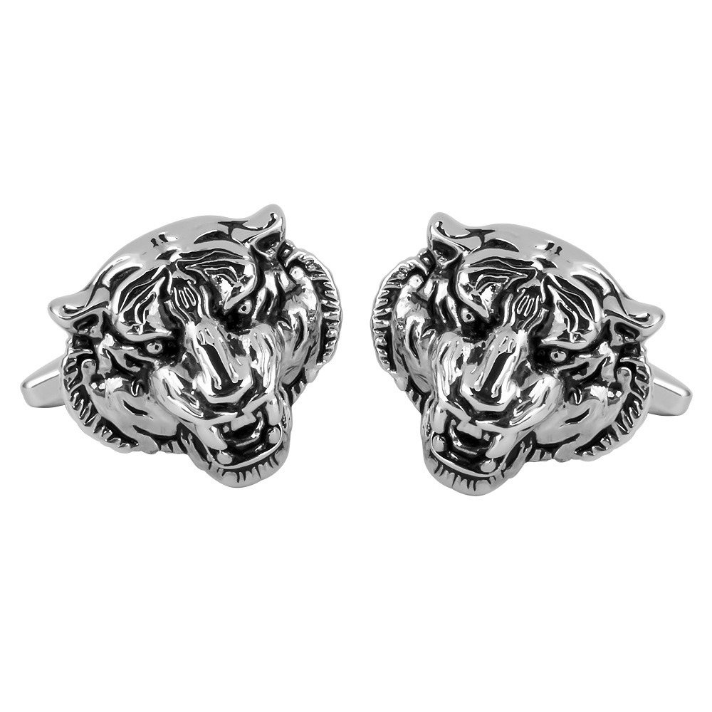 Dress Shirt French Cuff - Exquisite Three-dimensional Tiger Head Relief Cufflinks