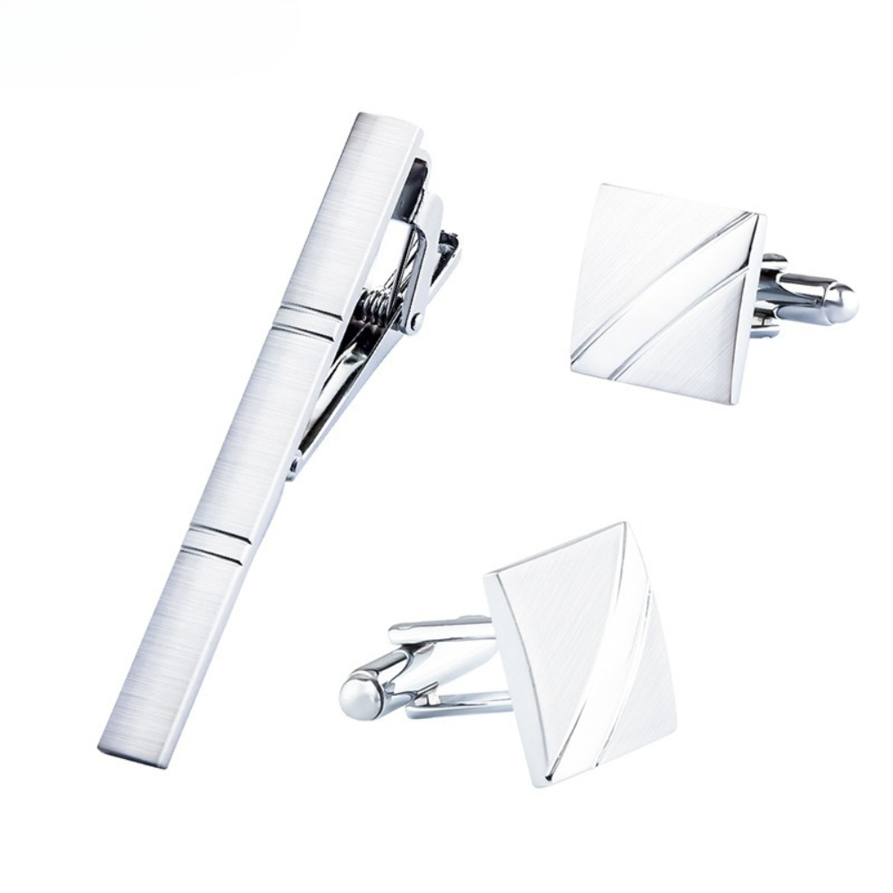 Cufflinks Silver Set - A Set Men New Silver Square