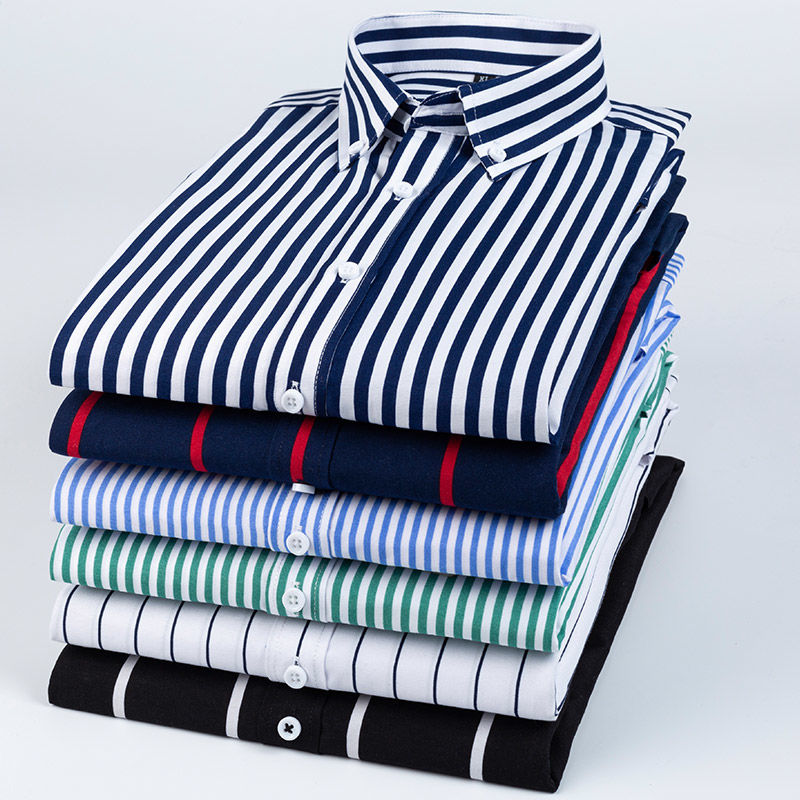 Korean Men Formal Wear - Mens Dress Shirts Striped Long Sleeve