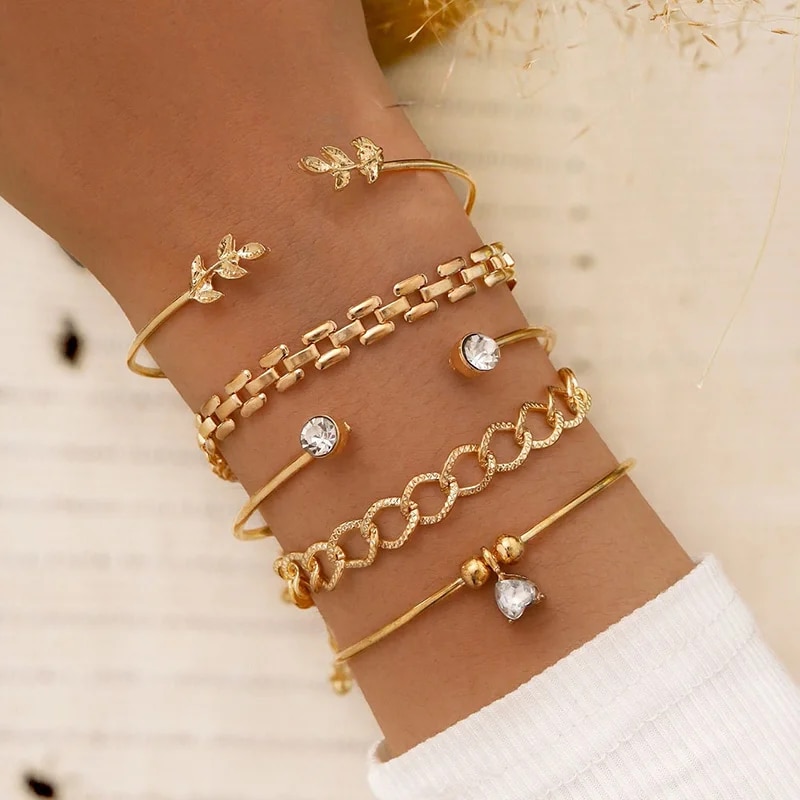 Cufflinks Silver Set - Bohemian Leaves Bracelet Set For Women