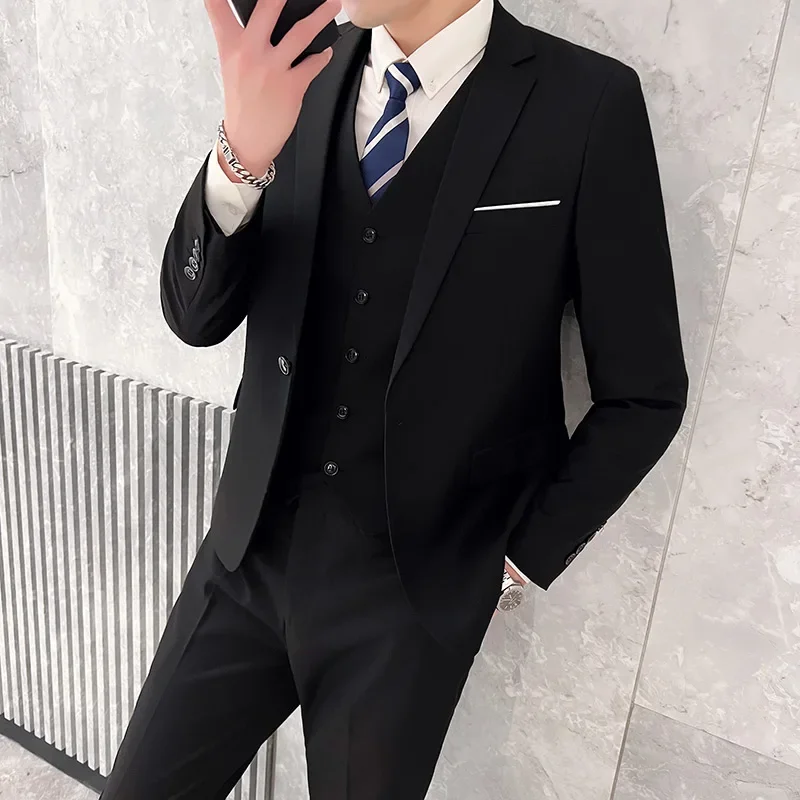 Korean Men Formal Wear - Suit Outdoor Breathable (Blazer+ Vest +
