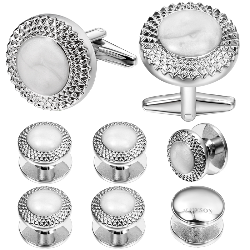 Cufflinks Silver Set - HAWSON Silver Plated Opal Shell Inlay