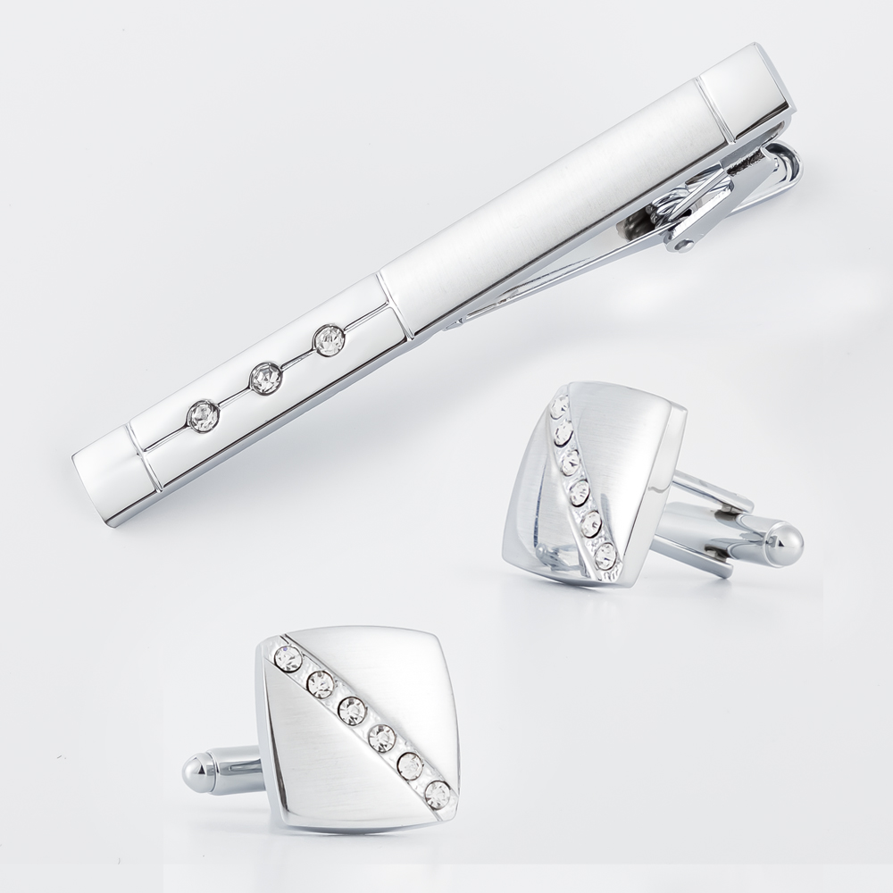 Cufflinks Silver Set - Fashion Mens Diamond Silver Cufflink and