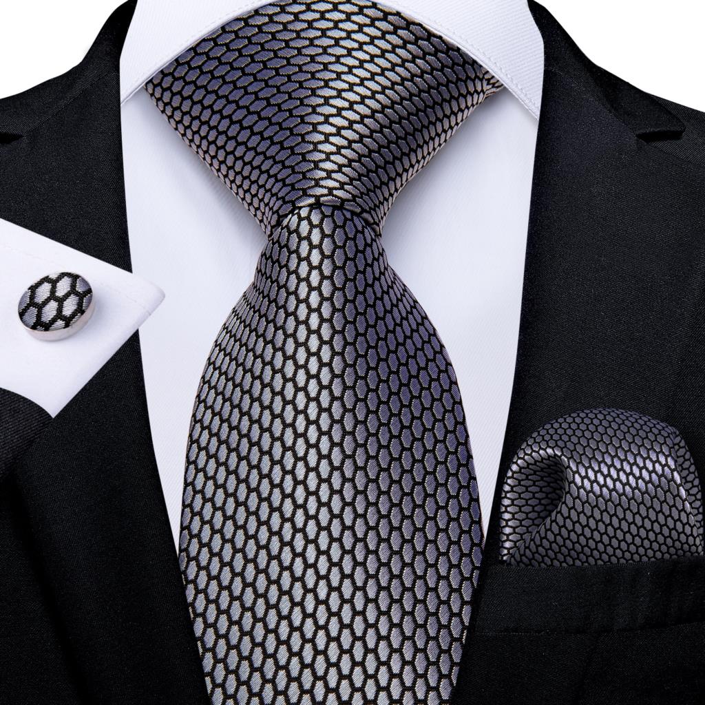 Silver Black Plaid Silk Ties F - Cufflinks Silver Set 评论和价格