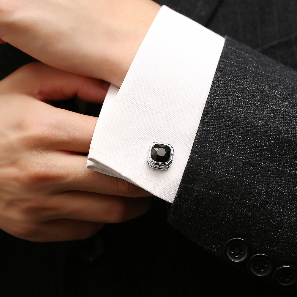 Black Gemstone French Cufflink - Dress Shirt French Cuff 评论和价格