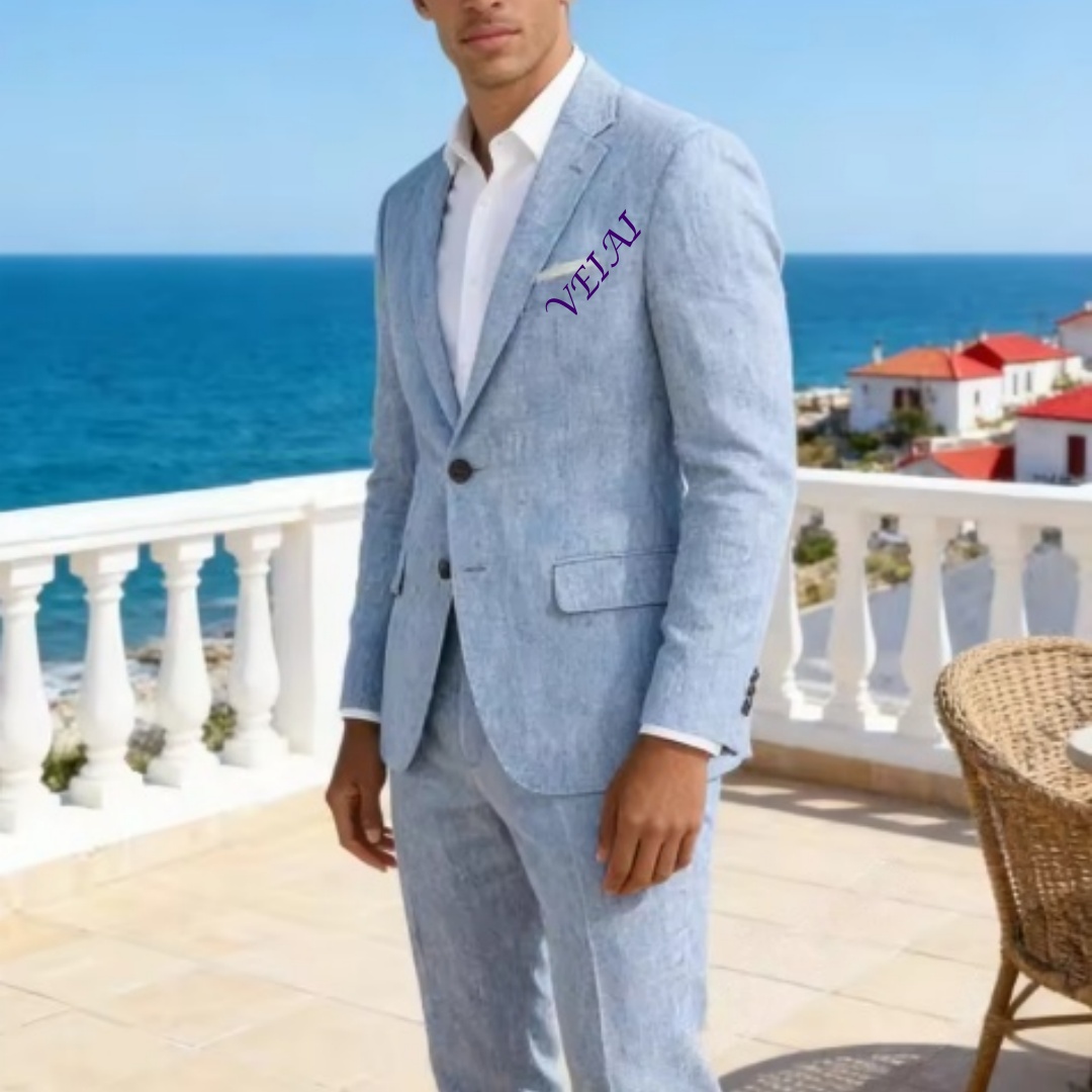 Customized Soft Sky Blue Linen - Men'S Formal Wear For A Wedding 评论和价格