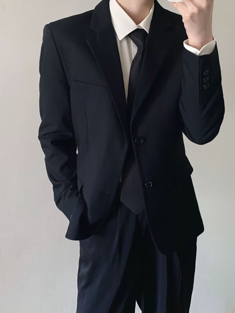 Men's Black Suit Set Business  - Korean Men Formal Wear 评论和价格