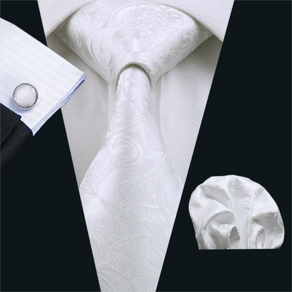FA-393 Men's Tie White Paisley - Cufflinks Silver Set 评论和价格