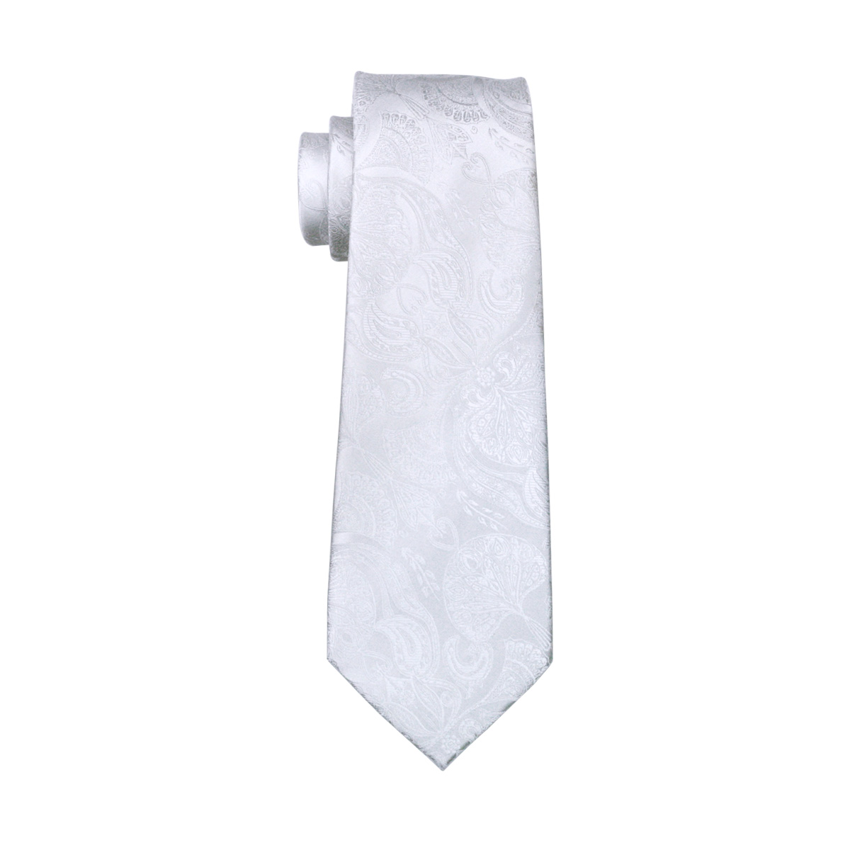 FA-393 Men's Tie White Paisley - Cufflinks Silver Set 评论和价格