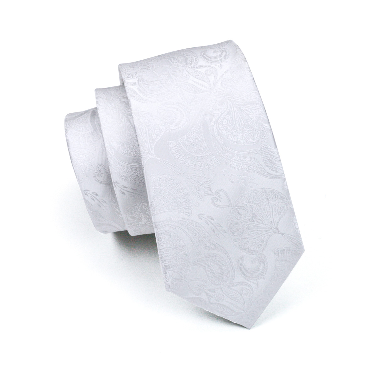 FA-393 Men's Tie White Paisley - Cufflinks Silver Set 评论和价格
