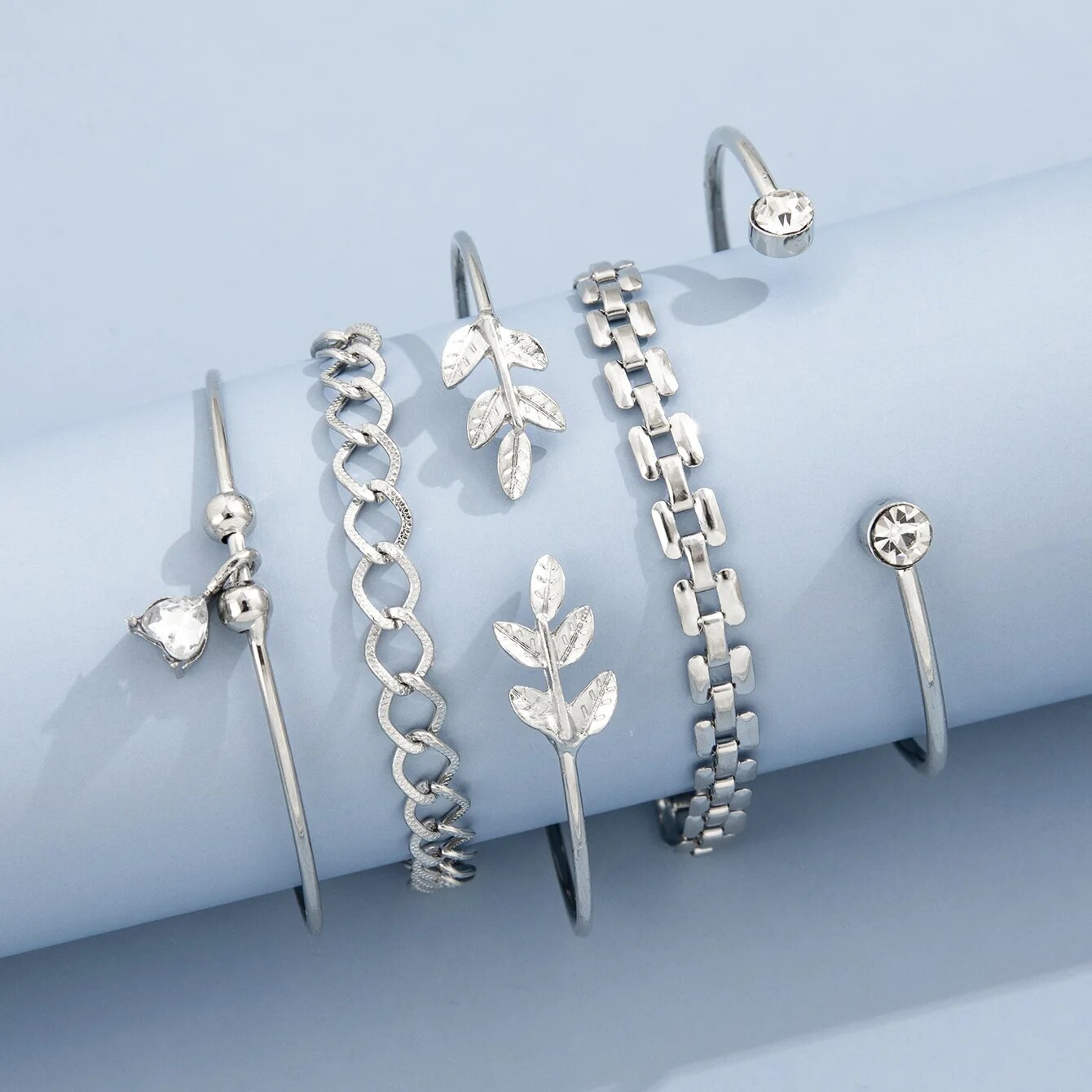 Bohemian Leaves Bracelet Set F - Cufflinks Silver Set 评论和价格