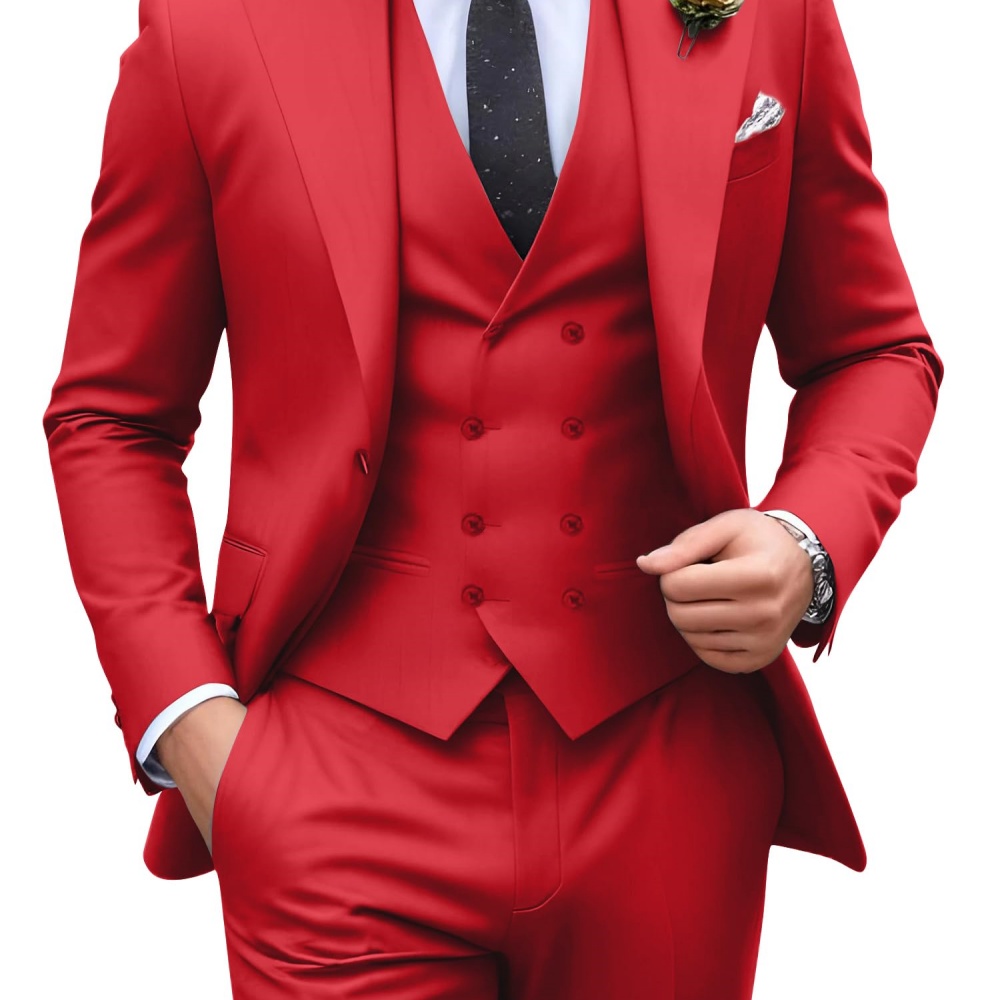 3 Pieces Solid Color Men Suits - Men Formal Wear Outfits 评论和价格