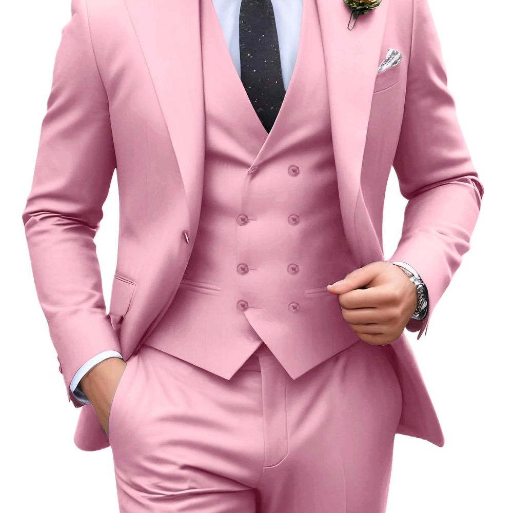 3 Pieces Solid Color Men Suits - Men Formal Wear Outfits 评论和价格