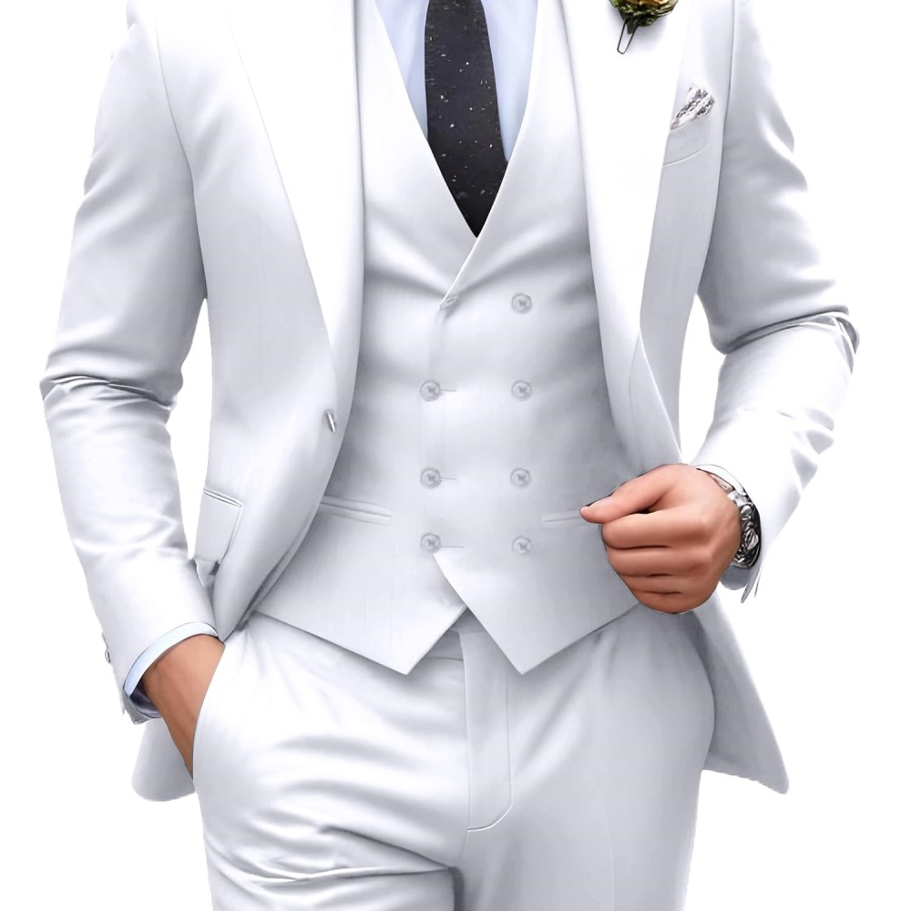 3 Pieces Solid Color Men Suits - Men Formal Wear Outfits 评论和价格