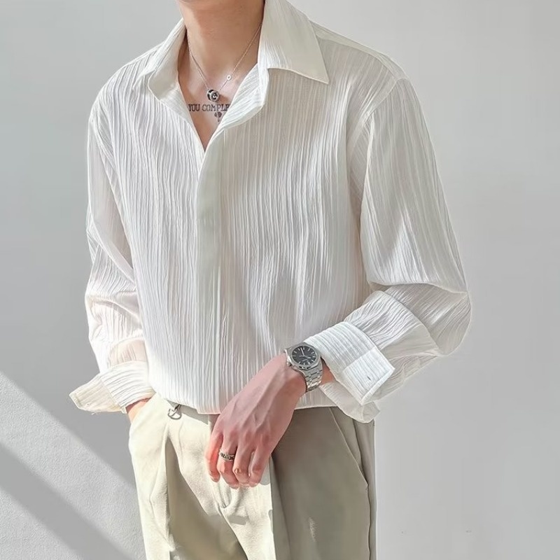 Black Apricot White Long-sleev - Korean Men Formal Wear 评论和价格