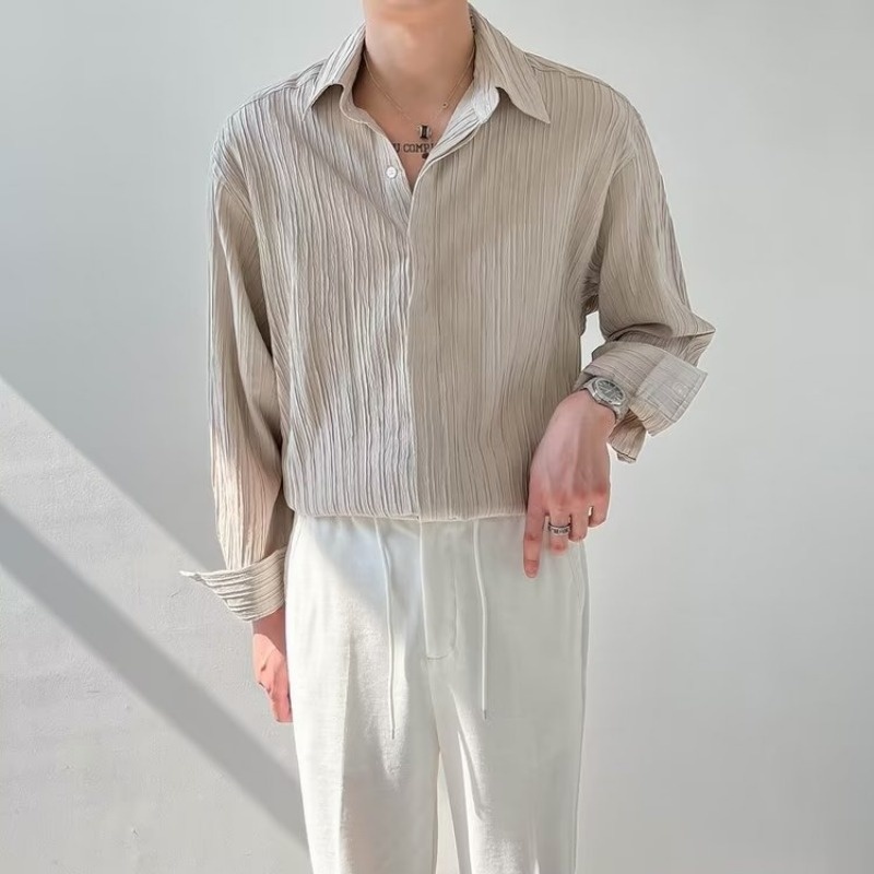 Black Apricot White Long-sleev - Korean Men Formal Wear 评论和价格