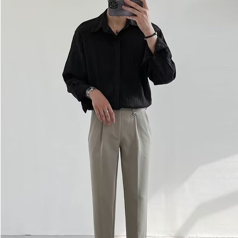 Black Apricot White Long-sleev - Korean Men Formal Wear 评论和价格